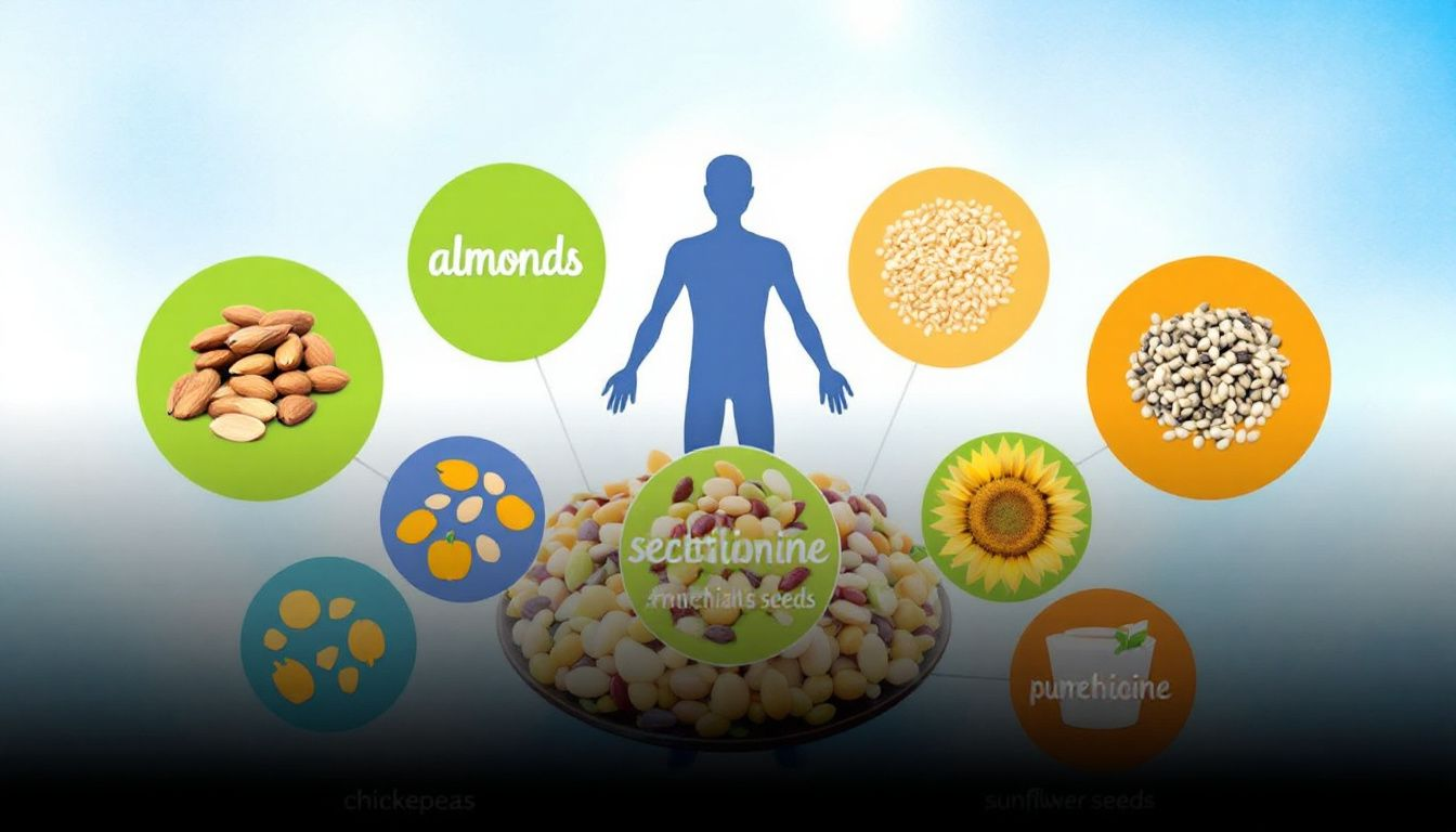A selection of plant-based foods that are good sources of methionine.
