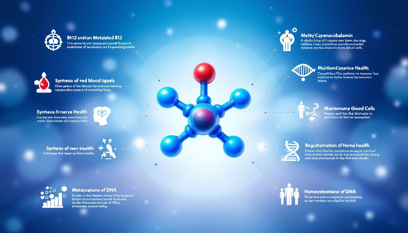 An illustration of methylated B12 molecular structure.