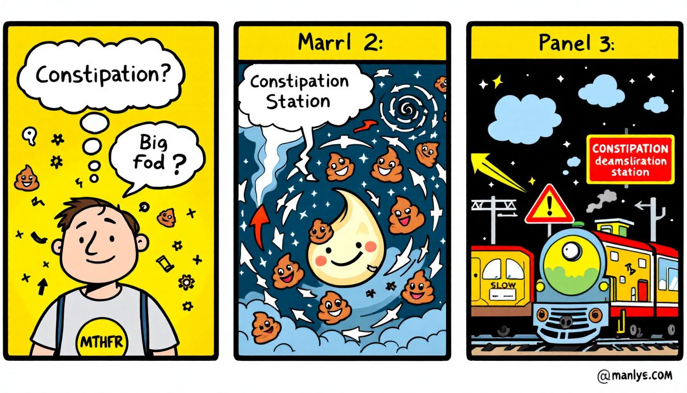 Visual representation of symptoms related to MTHFR mutations and constipation.