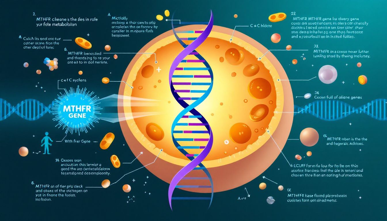Illustration of the MTHFR gene and its role in folate metabolism.